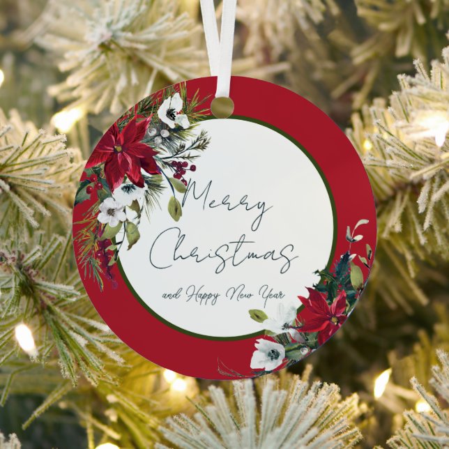 Beautiful poinsettia frame Christmas Holiday  Meta Metal Tree Decoration (Insitu)