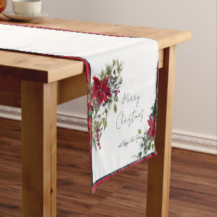 Beautiful poinsettia frame Christmas Holiday Short Table Runner