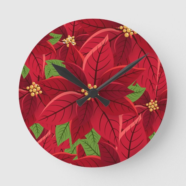 Beautiful Poinsettia Round Clock  (Front)