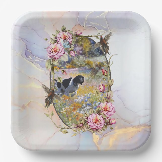 Beautiful pointer with pheasants    paper plate (Front)