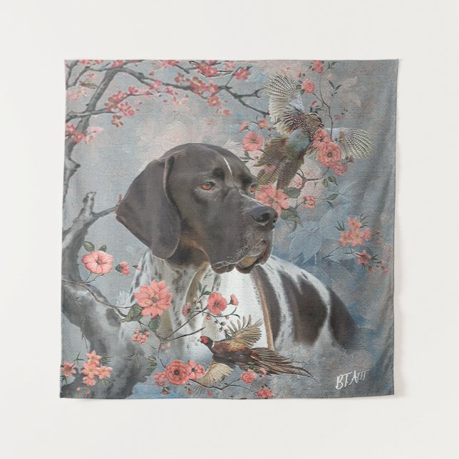 Beautiful pointer with pheasants tapestry (Front)