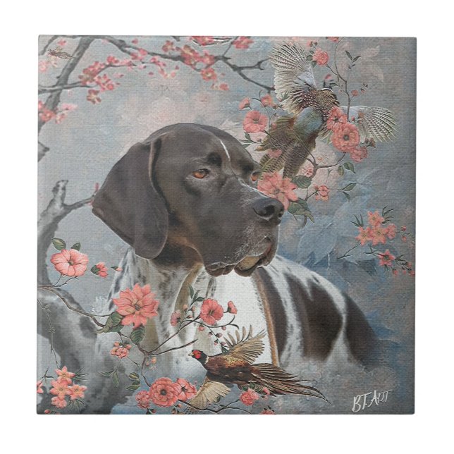 Beautiful pointer with pheasants    tile (Front)