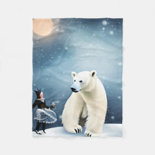 Beautiful Polar Bear and Snow Fairy  Fleece Blanket