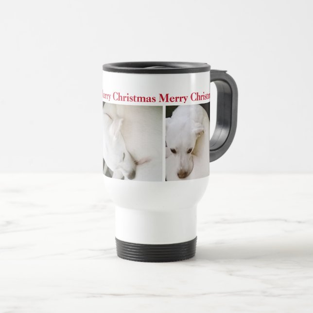Beautiful Polar White Puppy Dog Christmas Travel Mug (Front Right)
