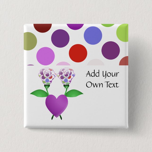 Beautiful Polka Dot Roses Customisable Button (Front)