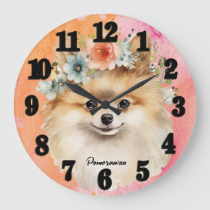 Beautiful Pomeranian Dog  Large Clock