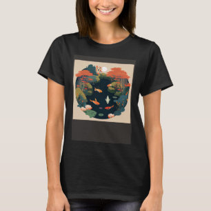 Beautiful Pond in autumn sun over forest with Koi T-Shirt