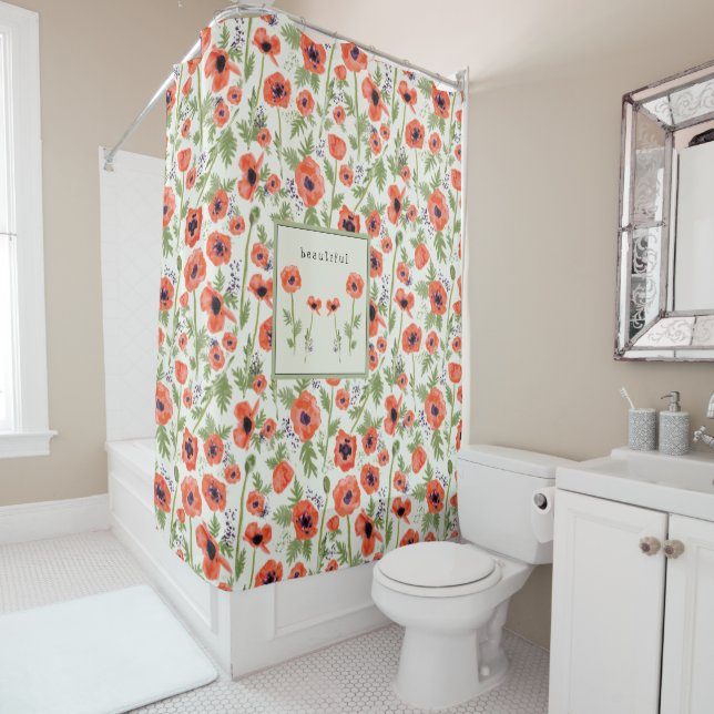 Beautiful Poppies Floral Pattern Shower Curtain (In Situ)