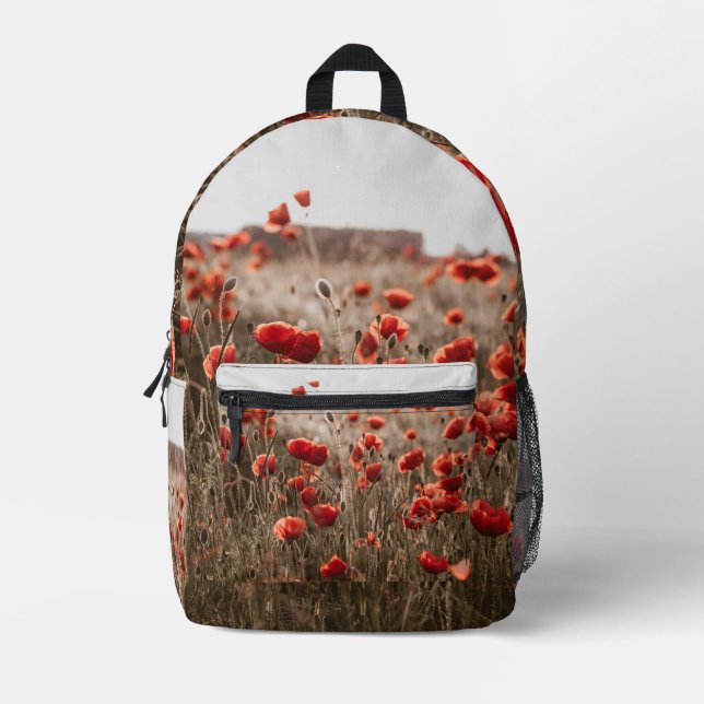 beautiful poppy flowers printed backpack (Front)