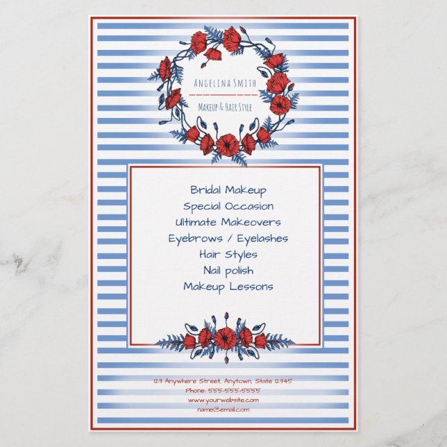 Beautiful Poppy Wreath Floral & Stripes Flyer (Front)