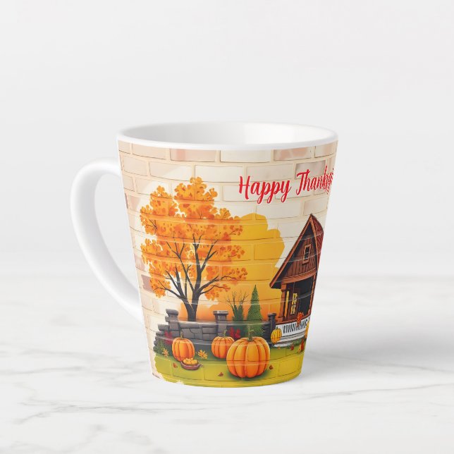 Beautiful Popular Happy Thanksgiving Fall Latte Mug (Left Angle)