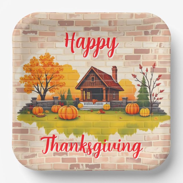 Beautiful Popular Happy Thanksgiving Fall Paper Plate (Front)