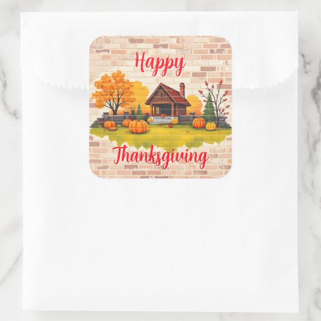 Beautiful Popular Happy Thanksgiving Fall Square Sticker (Bag)