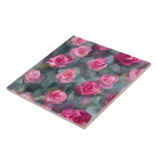 Beautiful Popular Watercolor Pink Roses Collection Tile