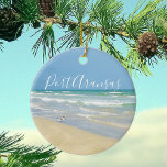 Beautiful Port Aransas Beach Ceramic Tree Decoration<br><div class="desc">Beautiful beach photography showing the serene beauty of the Port Aransas seashore. A pretty sandpiper stands at the edge of the lovely blue green waters looking out over the calm ocean on a bright sunshine day. Perfect seaside Christmas ornament gift for those who love this beautiful Texas beach town.</div>
