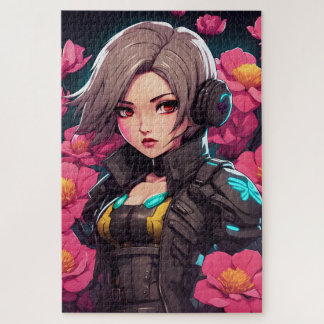 Beautiful portrait cyberpunk in shades of roses jigsaw puzzle