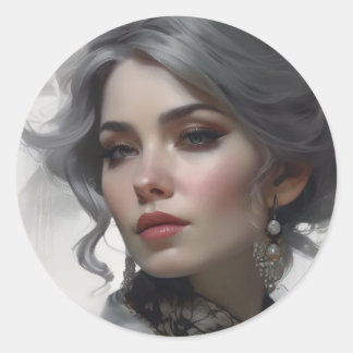 Beautiful portrait of a Victorian woman Classic Round Sticker
