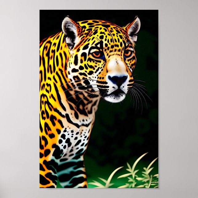 beautiful portrait of jaguar digital art poster (Front)