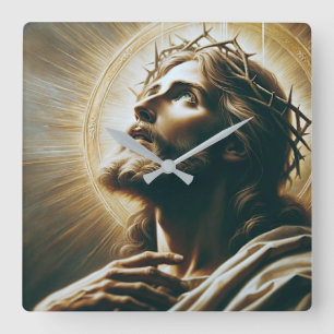 Beautiful Portrait of Jesus wearing the crown Square Wall Clock