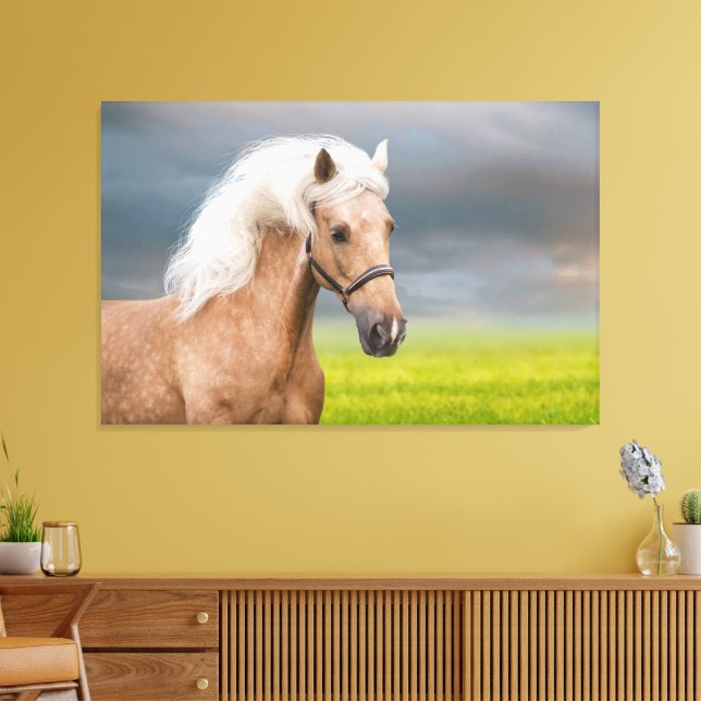 Beautiful Portrait Palomino Horse with Long Mane Canvas Print (Insitu(LivingRoom))