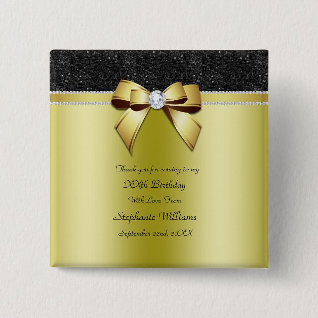Beautiful Posh Gold & Black Jewel Birthday Favour 15 Cm Square Badge (Front)