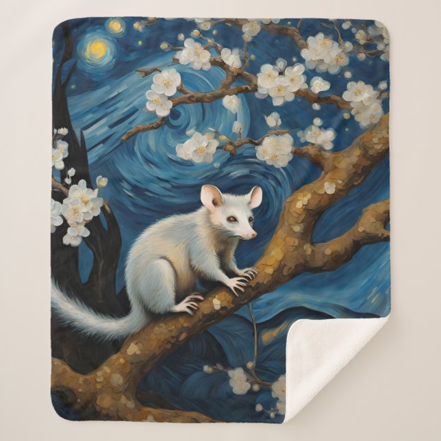 Beautiful Possum in  the Starry Night Sherpa Blanket (Front)