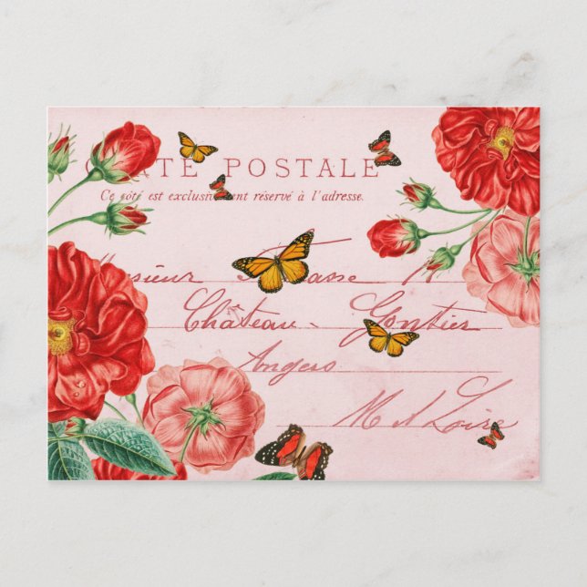 Beautiful postcard with flowers and butterflies (Front)