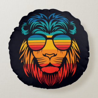 beautiful pouf with lion design round cushion