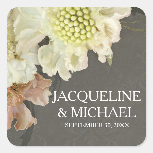 Beautiful Pretty Modern Floral Grey Wedding Seals (Front)