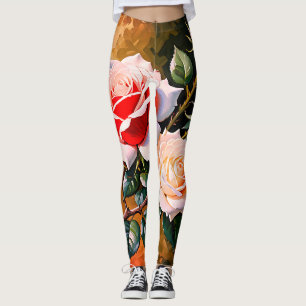 Beautiful Pretty pink white red roses oil painting Leggings