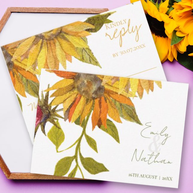 Beautiful Pretty Yellow Sunflower Floral Wedding RSVP Card (Beautiful Pretty Yellow Sunflower Floral Wedding RSVP Card)