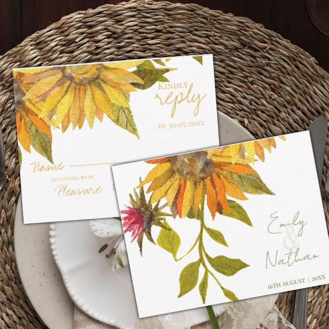 Beautiful Pretty Yellow Sunflower Floral Wedding RSVP Card (Beautiful Pretty Yellow Sunflower Floral Wedding RSVP Card)