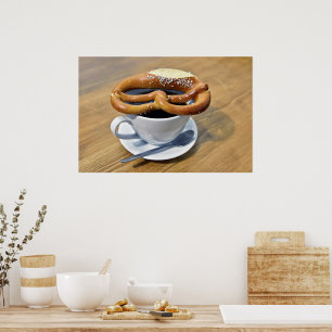 Beautiful Pretzel with coffee Poster