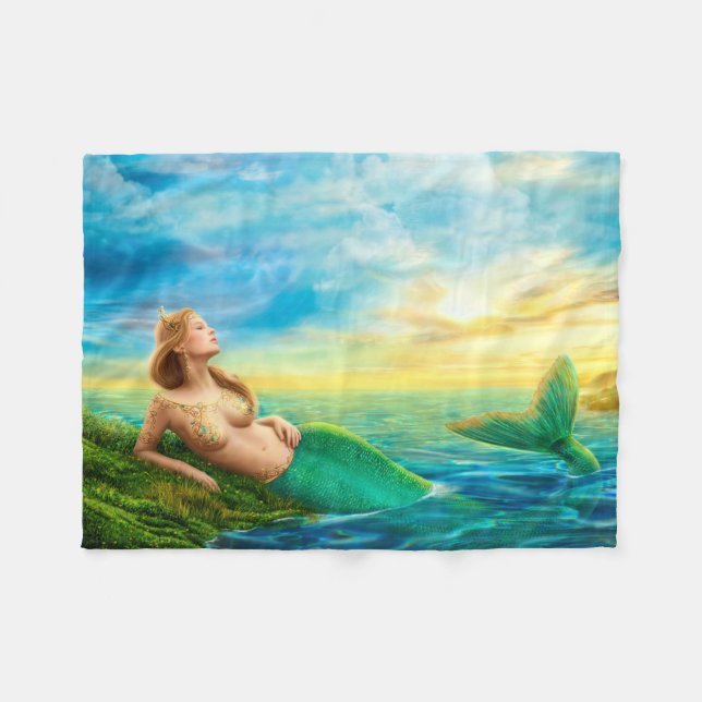 Beautiful princess- fantasy mermaid at sunset fleece blanket (Front (Horizontal))