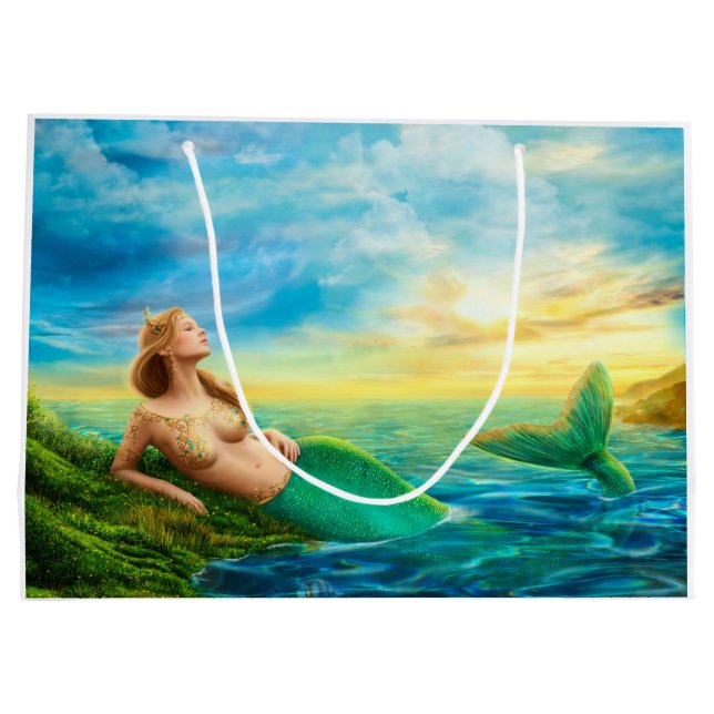 Beautiful princess- fantasy mermaid at sunset large gift bag (Back)