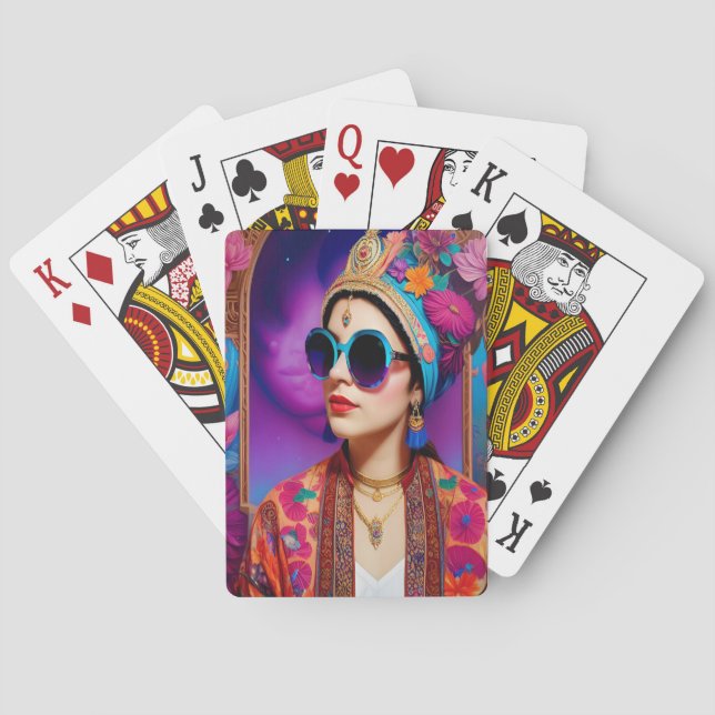 Beautiful princess with sunglasses playing cards (Back)