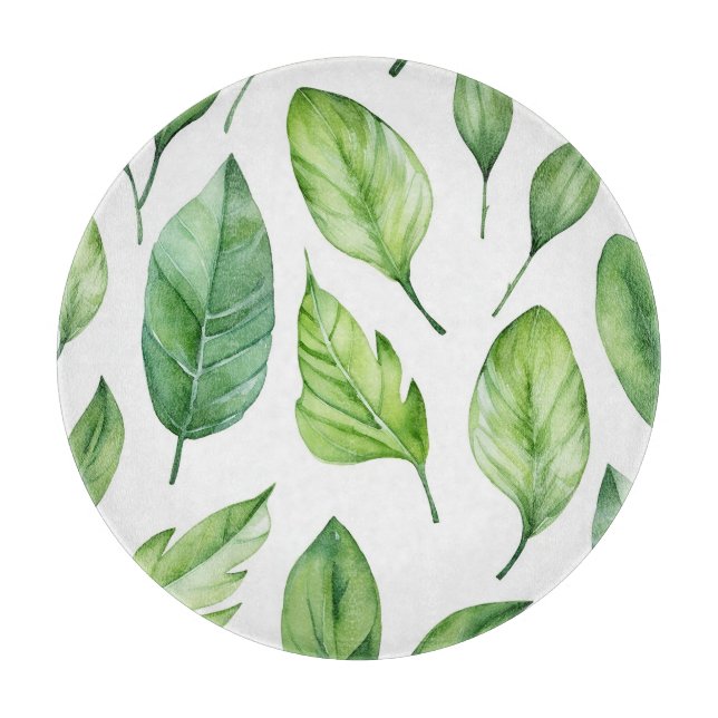 beautiful print with delicate green leaves  cutting board (Front)