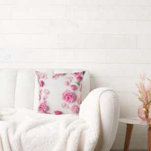 beautiful print with delicate pink flowers roses cushion