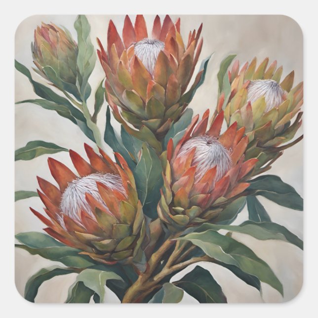 Beautiful Protea Flowers from South Africa Square Sticker (Front)