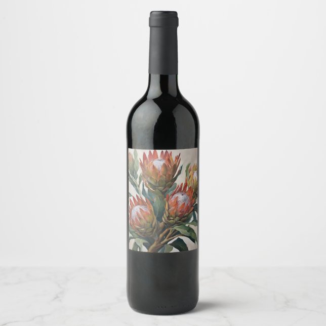 Beautiful Protea Flowers from South Africa Wine Label (Front)