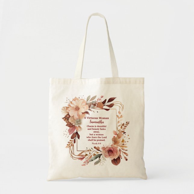 Beautiful Proverbs 31 Woman Personalised Christian Tote Bag (Front)
