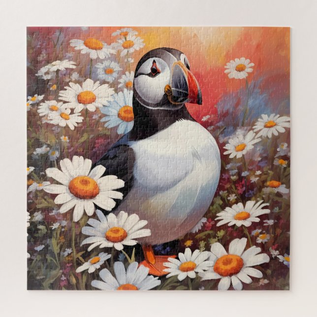 Beautiful Puffin In Daisy Field Jigsaw Puzzle (Vertical)