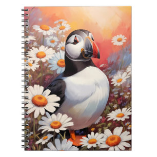 Beautiful Puffin In Daisy Field Notebook