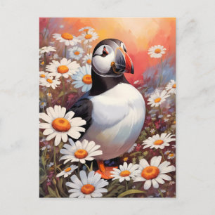 Beautiful Puffin In Daisy Field Postcard
