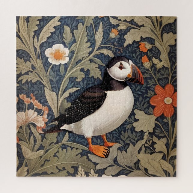 Beautiful Puffin William Morris Inspired Jigsaw Puzzle (Vertical)