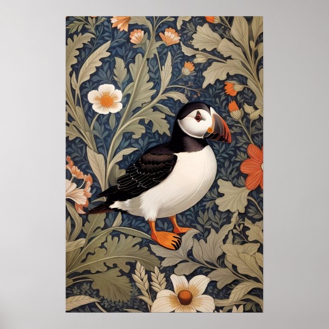 Beautiful Puffin William Morris Inspired Poster (Front)