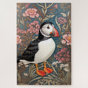 Beautiful Puffin William Morris Inspired Poster Jigsaw Puzzle