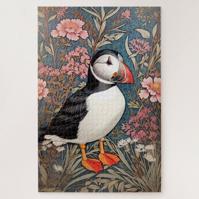 Beautiful Puffin William Morris Inspired Poster Jigsaw Puzzle (Vertical)
