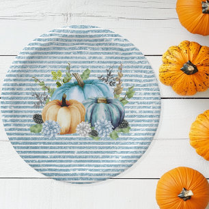 Beautiful Pumpkin Blue Thanksgiving Watercolor Paper Plate