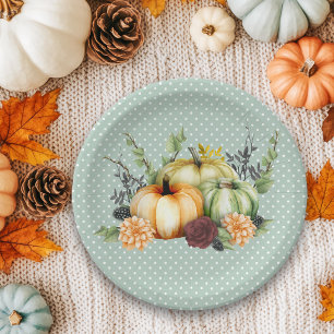 Beautiful Pumpkin Fall Thanksgiving Watercolor Paper Plate